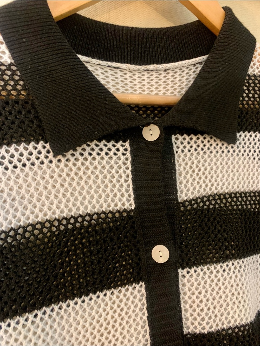 Black & White Striped Crochet Short-Sleeve Top | Women’s Size M
